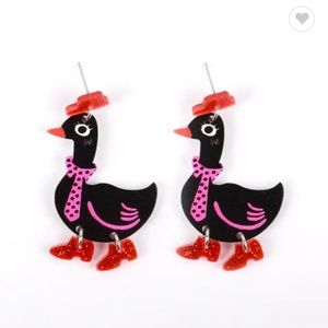 Walking Black Duck Earrings